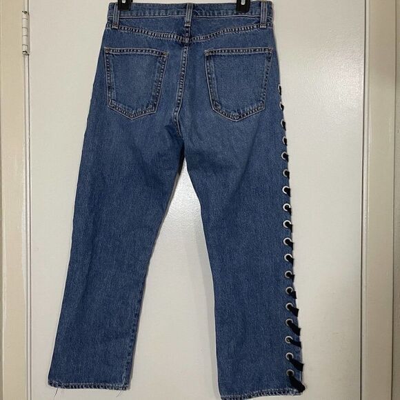 Veronica Beard Ines Girlfriend Lace Up High Rise denim jeans stone blue Size 26 - Picture 5 of 8